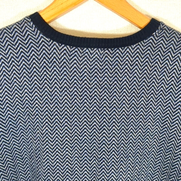 L.L. Bean Cashmere Cotton Blend Chevron Blue & White Cardigan Sweater Size Large - Picture 8 of 11